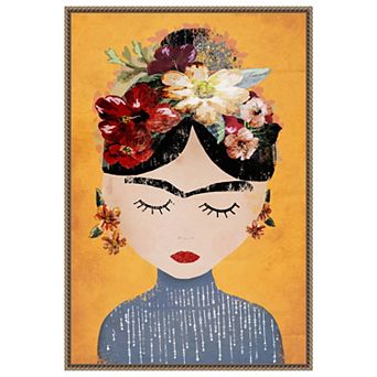 Frida (yellow Version) By Treechild Framed Canvas Wall Art Print