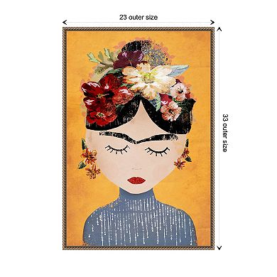 Frida (yellow Version) By Treechild Framed Canvas Wall Art Print
