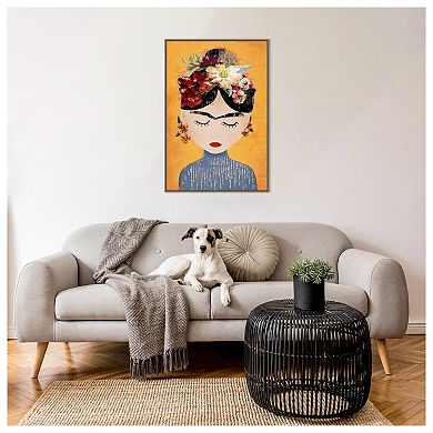 Frida (yellow Version) By Treechild Framed Canvas Wall Art Print