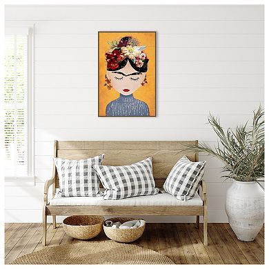 Frida (yellow Version) By Treechild Framed Canvas Wall Art Print