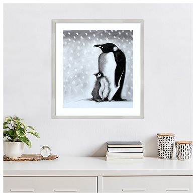 Father And Son Penguins By Paul Powis Wood Framed Wall Art Print