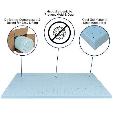 Emma and Oliver 2 Inch Gel Infused Cool Touch CertiPUR-US Certified Memory Foam Topper