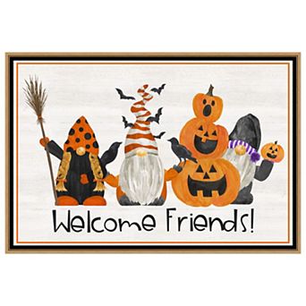 Gnomes Of Halloween Landscape Ii-welcome Friends By Tara Reed Framed Canvas Wall Art Print