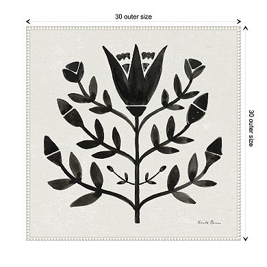 Garden Folk Flowers Ii Black By Farida Zaman Framed Canvas Wall Art Print