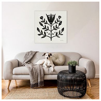 Garden Folk Flowers Ii Black By Farida Zaman Framed Canvas Wall Art Print
