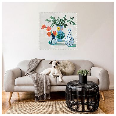 Bungalow Floral Vases By Danhui Nai Framed Canvas Wall Art Print