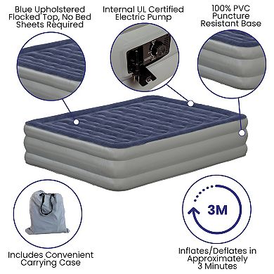 Emma and Oliver 18 Inch Raised Inflatable Air Mattress With Internal Electric Pump