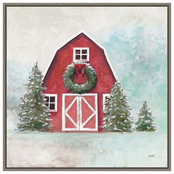December Barn Blue Sky By Julia Purinton Framed Canvas Wall Art Print