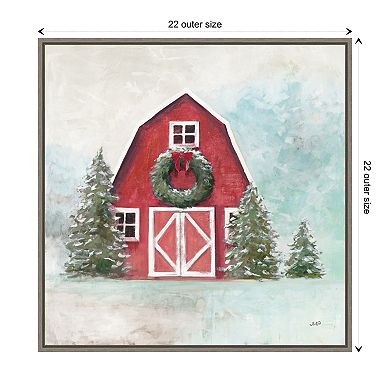 December Barn Blue Sky By Julia Purinton Framed Canvas Wall Art Print