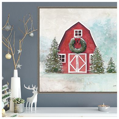 December Barn Blue Sky By Julia Purinton Framed Canvas Wall Art Print