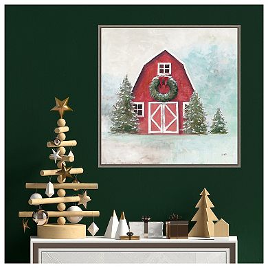 December Barn Blue Sky By Julia Purinton Framed Canvas Wall Art Print