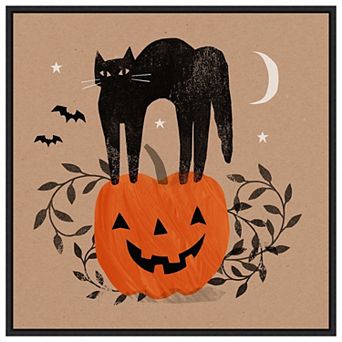 Halloween Cat Graphic I By Victoria Barnes Framed Canvas Wall Art Print