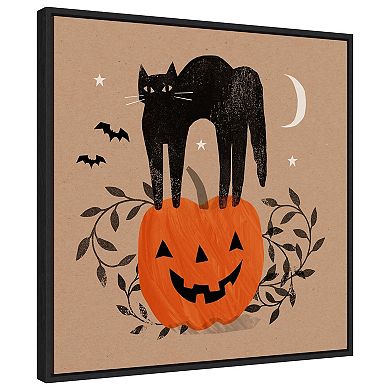 Halloween Cat Graphic I By Victoria Barnes Framed Canvas Wall Art Print