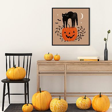 Halloween Cat Graphic I By Victoria Barnes Framed Canvas Wall Art Print