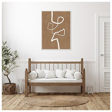 Brown Single Line Artwork By Elena Ristova Framed Canvas Wall Art Print