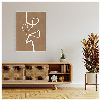 Brown Single Line Artwork By Elena Ristova Framed Canvas Wall Art Print
