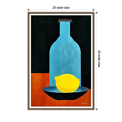 Bottle With Lonesome Lemon By Bo Anderson Framed Canvas Wall Art Print