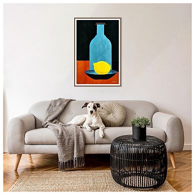 Bottle With Lonesome Lemon By Bo Anderson Framed Canvas Wall Art Print