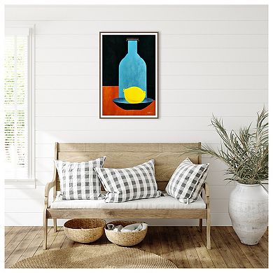 Bottle With Lonesome Lemon By Bo Anderson Framed Canvas Wall Art Print