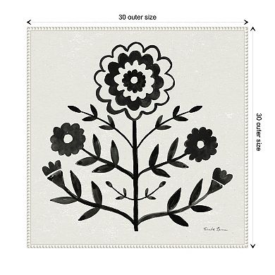 Garden Folk Flowers I Black By Farida Zaman Framed Canvas Wall Art Print
