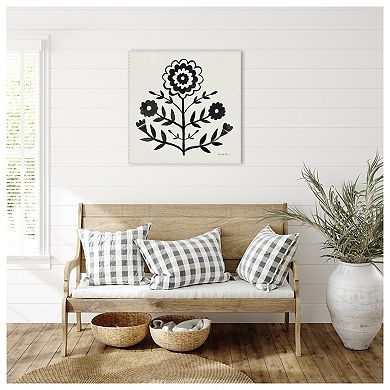 Garden Folk Flowers I Black By Farida Zaman Framed Canvas Wall Art Print