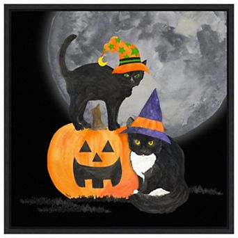 Fright Night Friends I-black Cat By Tara Reed Framed Canvas Wall Art Print