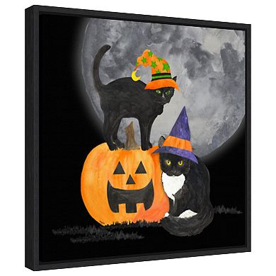 Fright Night Friends I-black Cat By Tara Reed Framed Canvas Wall Art Print