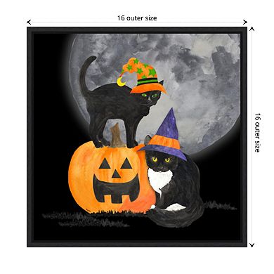 Fright Night Friends I-black Cat By Tara Reed Framed Canvas Wall Art Print