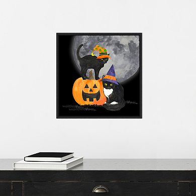 Fright Night Friends I-black Cat By Tara Reed Framed Canvas Wall Art Print