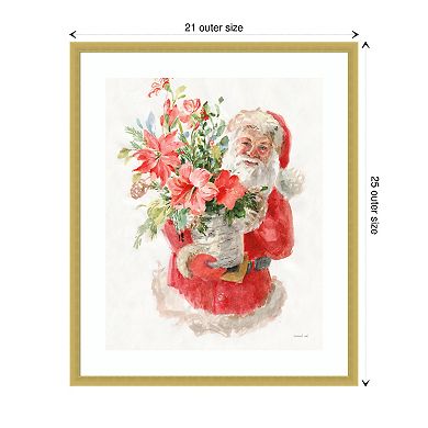 Floral Santa By Danhui Nai Wood Framed Wall Art Print