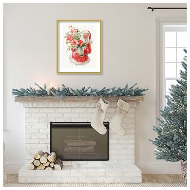 Floral Santa By Danhui Nai Wood Framed Wall Art Print