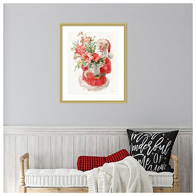 Floral Santa By Danhui Nai Wood Framed Wall Art Print
