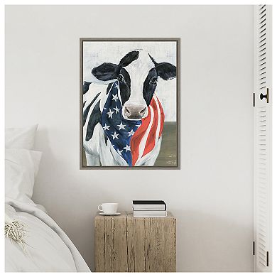 American Cow Ii By Annie Warren Framed Canvas Wall Art Print