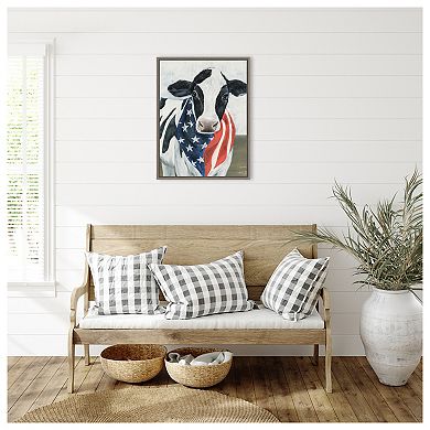 American Cow Ii By Annie Warren Framed Canvas Wall Art Print