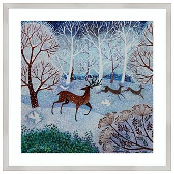 Deer And Doves By Lisa Graa Jensen Wood Framed Wall Art Print