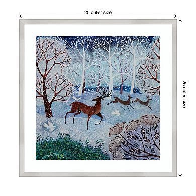 Deer And Doves By Lisa Graa Jensen Wood Framed Wall Art Print
