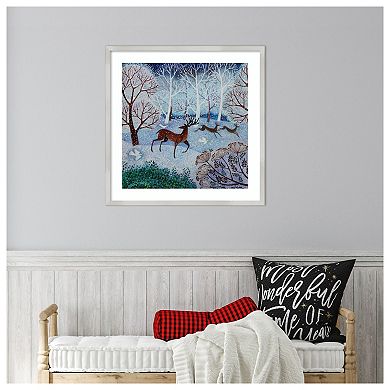 Deer And Doves By Lisa Graa Jensen Wood Framed Wall Art Print