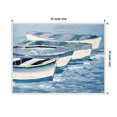 Blue Boat Line By Jane Slivka Framed Canvas Wall Art Print