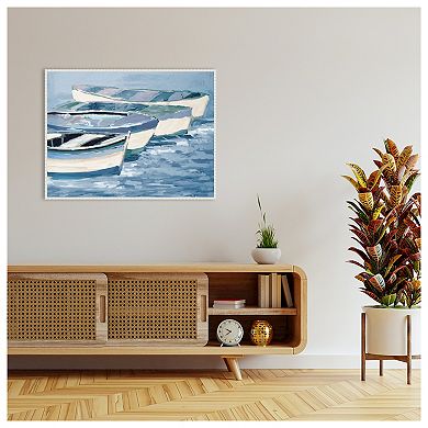 Blue Boat Line By Jane Slivka Framed Canvas Wall Art Print