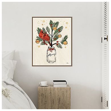 Christmas Lovebirds Xiii Merry By Janelle Penner Framed Canvas Wall Art Print