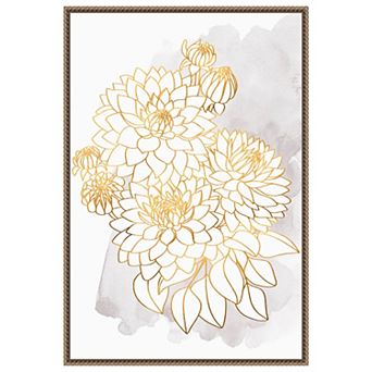 Dahlia Bouquet In Gold And Grey By Rosana Laiz Blursbyai Framed Canvas Wall Art Print