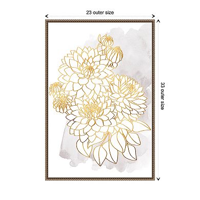 Dahlia Bouquet In Gold And Grey By Rosana Laiz Blursbyai Framed Canvas Wall Art Print