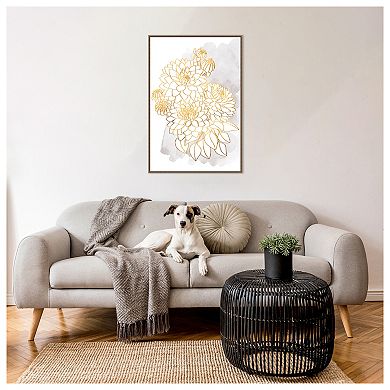Dahlia Bouquet In Gold And Grey By Rosana Laiz Blursbyai Framed Canvas Wall Art Print