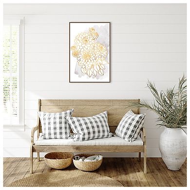 Dahlia Bouquet In Gold And Grey By Rosana Laiz Blursbyai Framed Canvas Wall Art Print