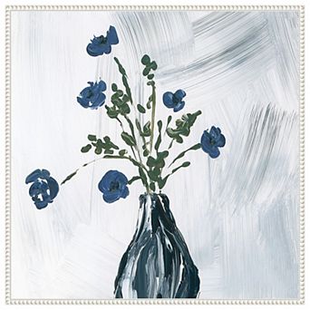 Dusty Blue Floral Spray By Lucille Price Framed Canvas Wall Art Print