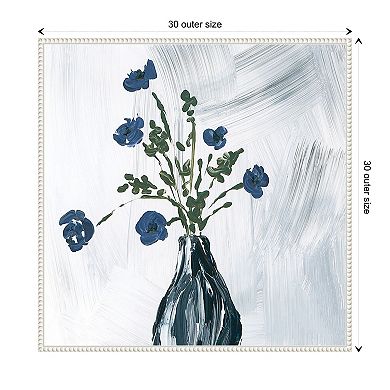 Dusty Blue Floral Spray By Lucille Price Framed Canvas Wall Art Print