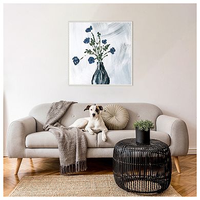 Dusty Blue Floral Spray By Lucille Price Framed Canvas Wall Art Print