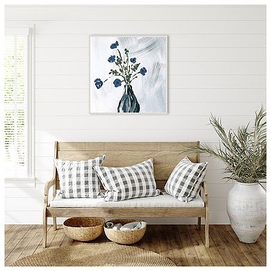 Dusty Blue Floral Spray By Lucille Price Framed Canvas Wall Art Print