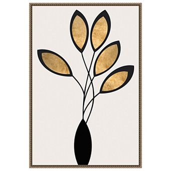 Five Black And Gold Flowers By Kubistika Framed Canvas Wall Art Print