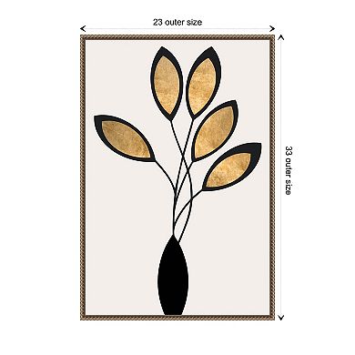 Five Black And Gold Flowers By Kubistika Framed Canvas Wall Art Print